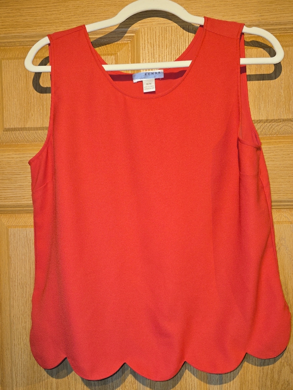Kenar Coral-Red Scalloped Hem Sleeveless Camisole